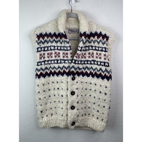 Nomad Sweaters - Nomad 100% Wool Hand Knit Sweater Vest Nordic Fair Isle Women's Sz M Ecuador Vtg